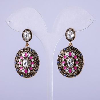Earrings 'Myroslava' pink enamel 42×24 mm
