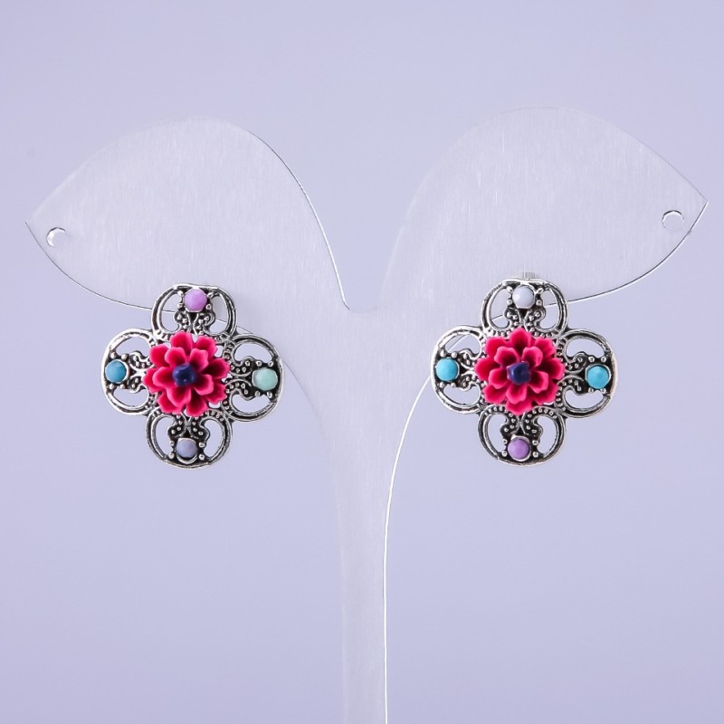 Earrings 'Asters' raspberry, 22mm diameter