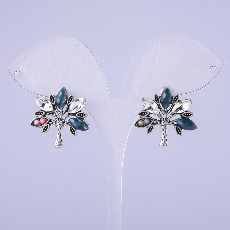 Tree Earrings with Gray Crystals 22×22 mm