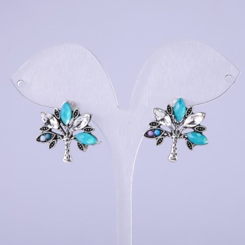 Tree Earrings with Green Crystals 22x22 mm