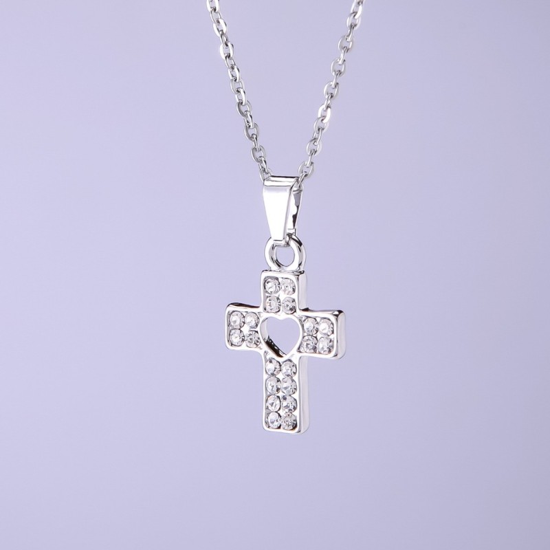 Anchor Chain Pendant: Cross with Heart, 20x14 mm, length 40-45 cm