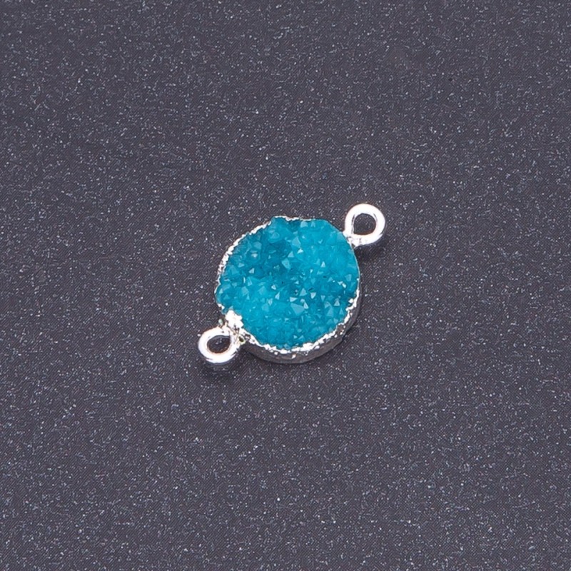 Connector dark turquoise "Druse" acrylic "silver", diameter 14mm, thickness 3mm