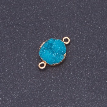 Connector dark turquoise 'Druzy' acrylic gold, diameter 14mm, thickness 3mm