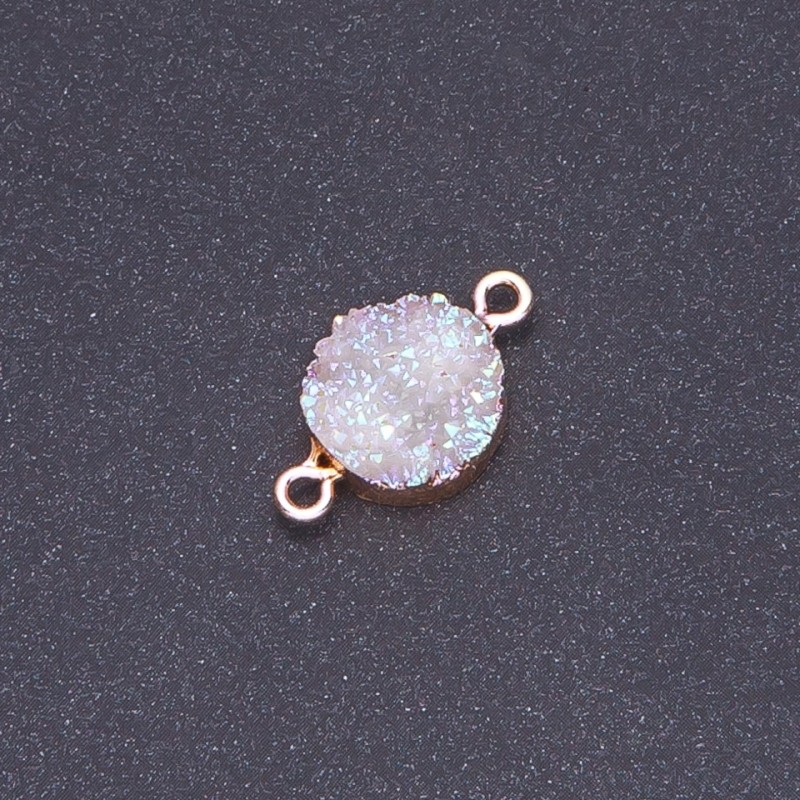 Connector White Cosmos 'Druse' Acrylic 'Gold', diameter 14mm, 3mm thick