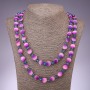Long necklace in purple nacre with pink coin-shaped beads, 12 mm diameter, 120 cm