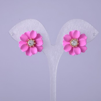 Pink Flower Stud Earrings, 22 mm diameter