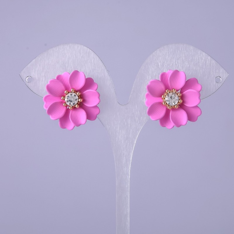 Pink Flower Stud Earrings, 22 mm diameter