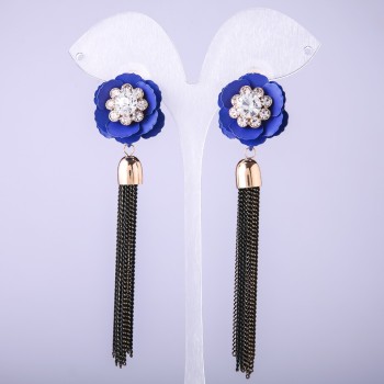 Earrings Kytytsi Blue Flower with Chains, 90mm length
