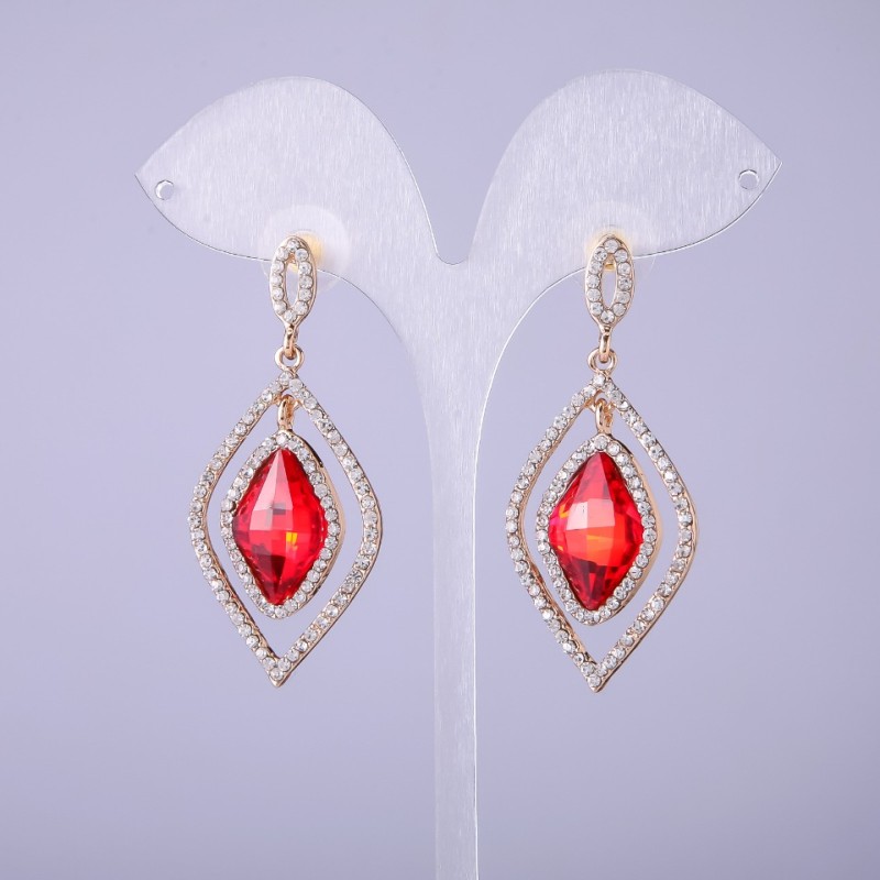 Red Crystal Earrings, 54 mm long