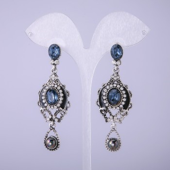 Earrings in Eastern style with blue crystals, 65 mm long