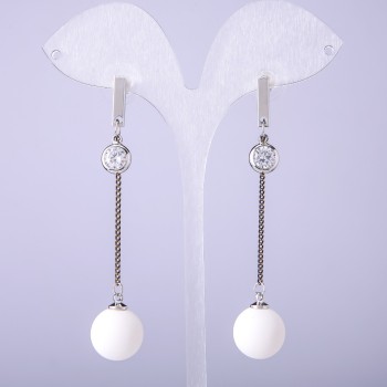 Long earrings "Powder" white, diameter 14mm, length 70mm