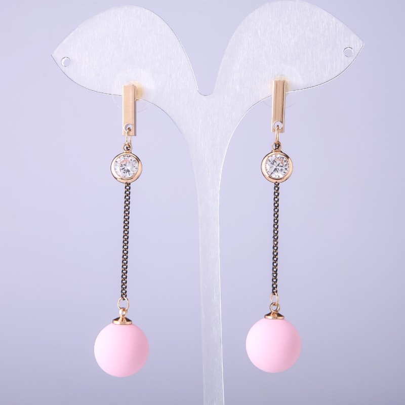 Long earrings 'Powder' pink, 14 mm diameter, 70 mm length