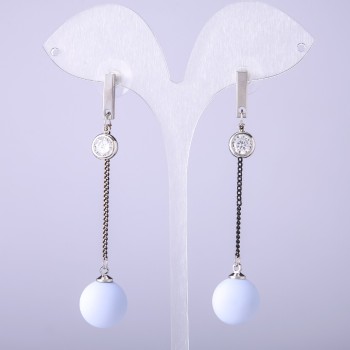 Long earrings 'Powder' blue, diameter 14mm, length 70mm