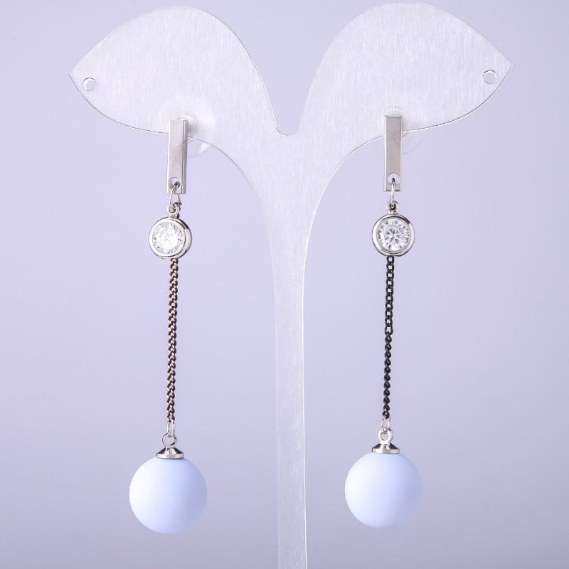 Long earrings 'Powder' blue, diameter 14mm, length 70mm