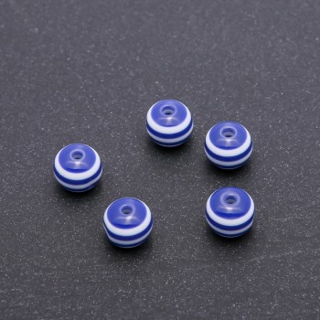 Blue striped bead findings, 10 mm diameter, pack of 34 pcs