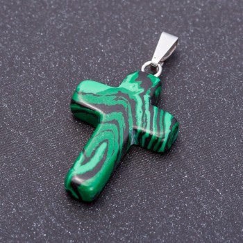 Cross Pendant, Malachite Stone (pressed) 18×27 mm