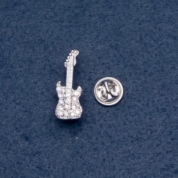 Brooch, Music Series 'Guitar Mini' on a screwdriver, 10x28 mm, metal color 'Silver'