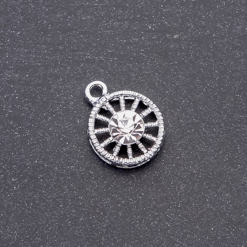 Round pendant with a white rhinestone, diameter 15mm L0mm