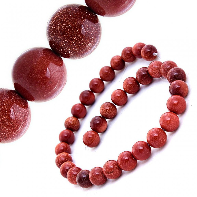 Natural Stone Beads on Thread - Aventurine 'Golden Sand' 12mm, length 36.5 cm