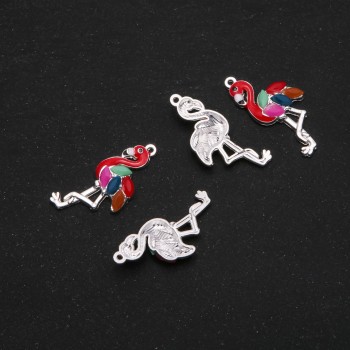 Flamingo Pendant with Red Enamel – Neck 30x14 mm – Set of 4