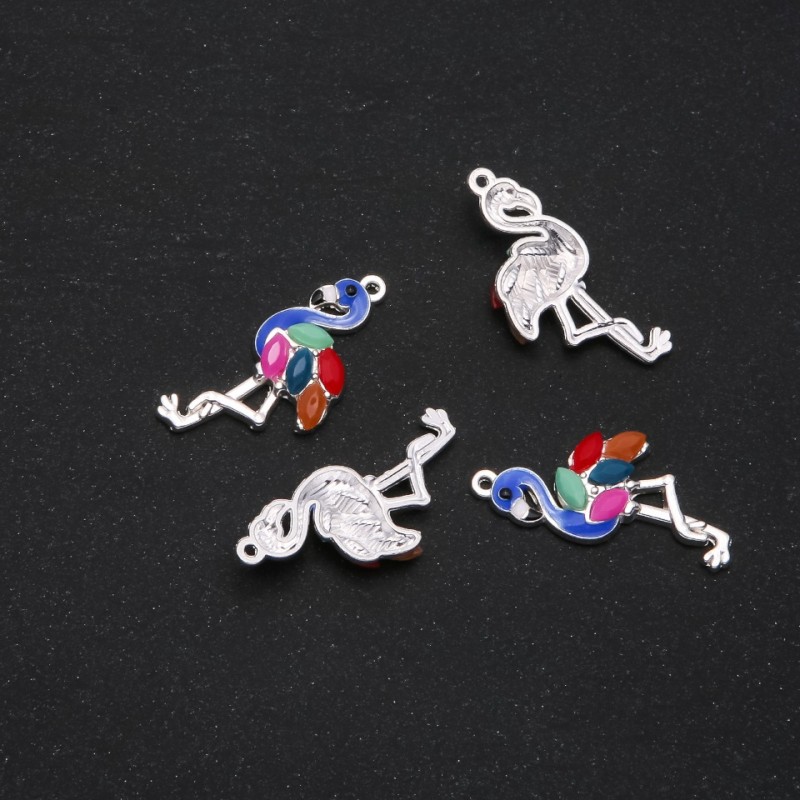 Sale! Flamingo Pendant Findings, Blue Enamel, Neck 30x14mm, Pack of 4