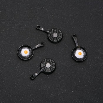 Pendant findings - Frying Pan with Egg enamel 26x14 mm, pack of 4