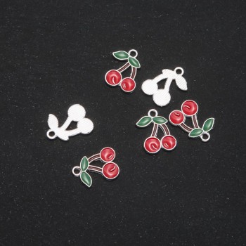 Enamel Cherry Pendant, 13×18 mm, pack of 6