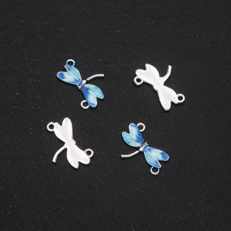 Findings Dragonfly Connector, blue enamel, 22x16mm, pack of 4