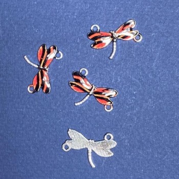 Discount! Dragonfly Connector hardware black-red enamel 22x16mm finish 4 pcs