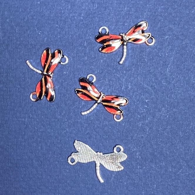 Discount! Dragonfly Connector hardware black-red enamel 22x16mm finish 4 pcs