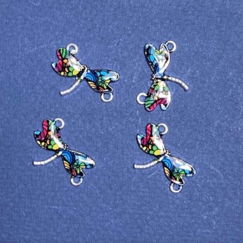 Discount! Dragonfly Connector Findings with Colorful Enamel Print 22×16 mm, pack of 4