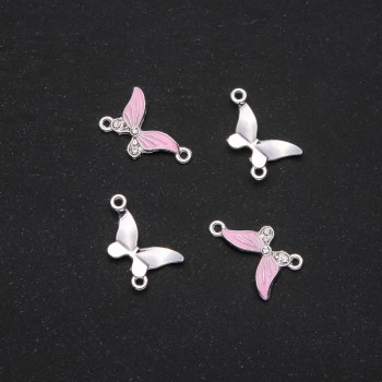 Butterfly Connector Pink Enamel 24×12 mm, Pack of 4
