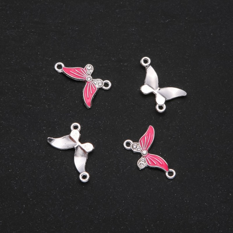 Butterfly Connector with Raspberry Enamel 24x12mm, Pack of 4