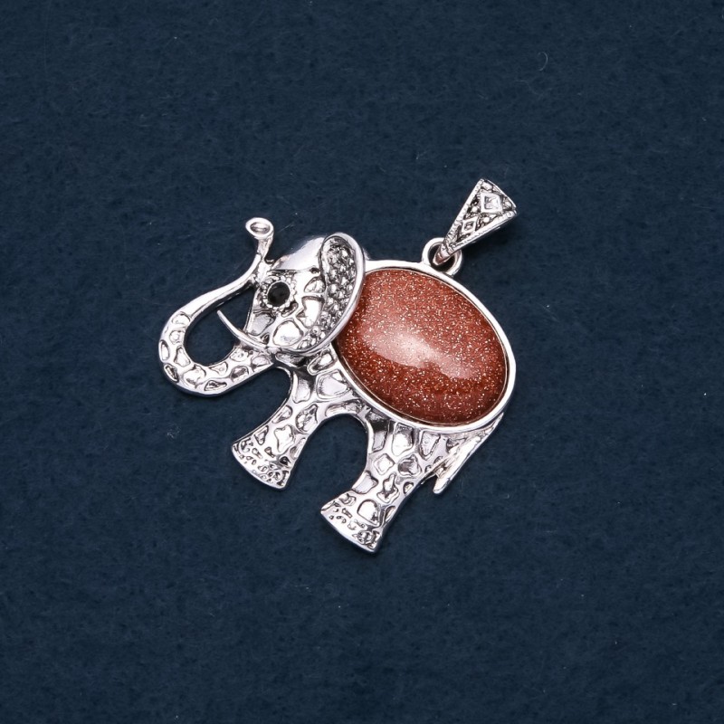 Pendant Elephant with natural Aventurine stone 'Golden Sand' 44x40x50mm