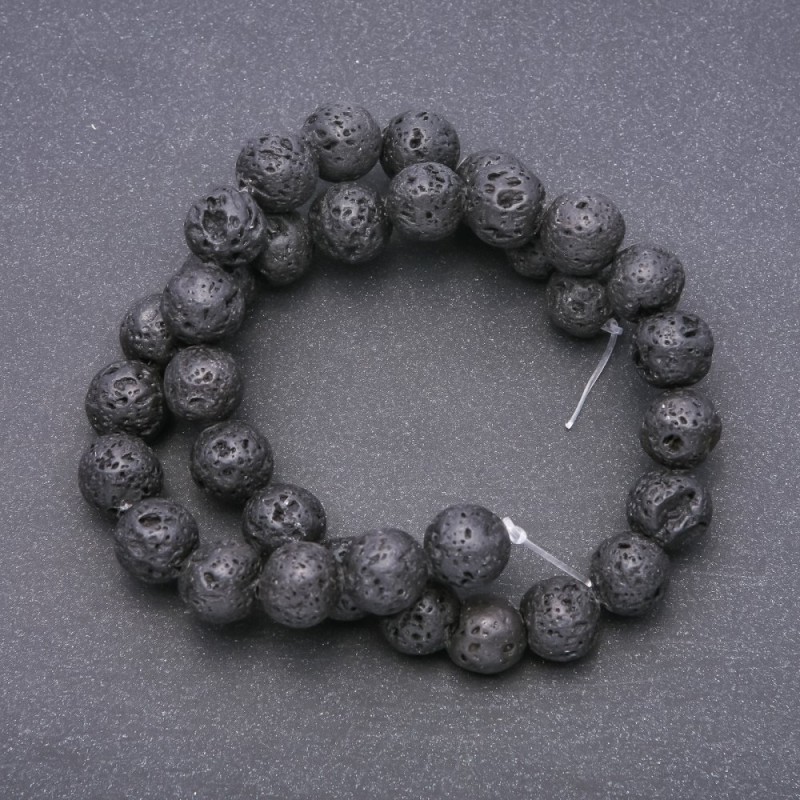 Lava Stone Beads on a String, Diameter 12mm, Length 37cm
