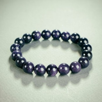 Natural Aventurine Stone Bracelet 'Blue Sand of Cairo Night' on elastic cord, smooth beads, 12 mm diameter