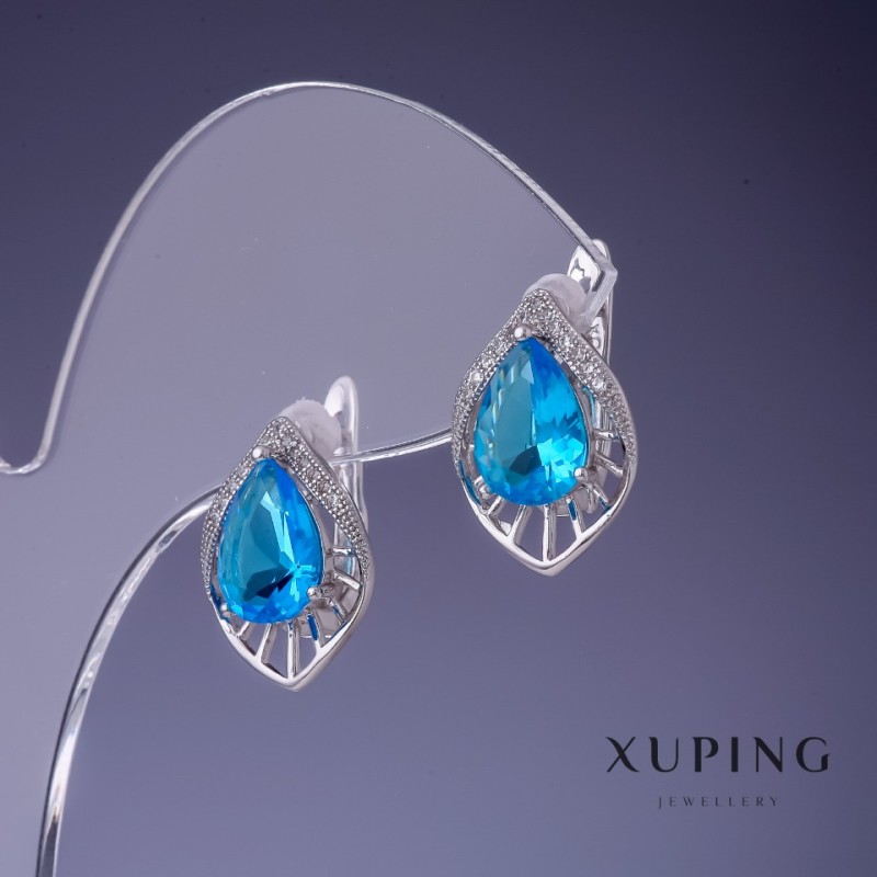 Xuping Earrings with Blue Crystals 17x12 mm Rhodium