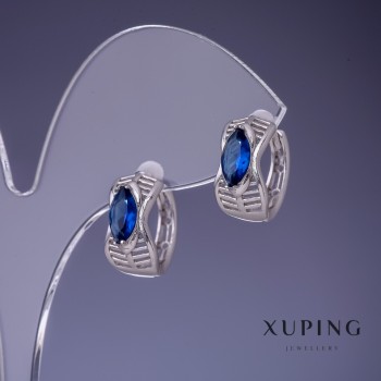 Xuping Earrings with Blue Crystals 7x14 mm Rhodium