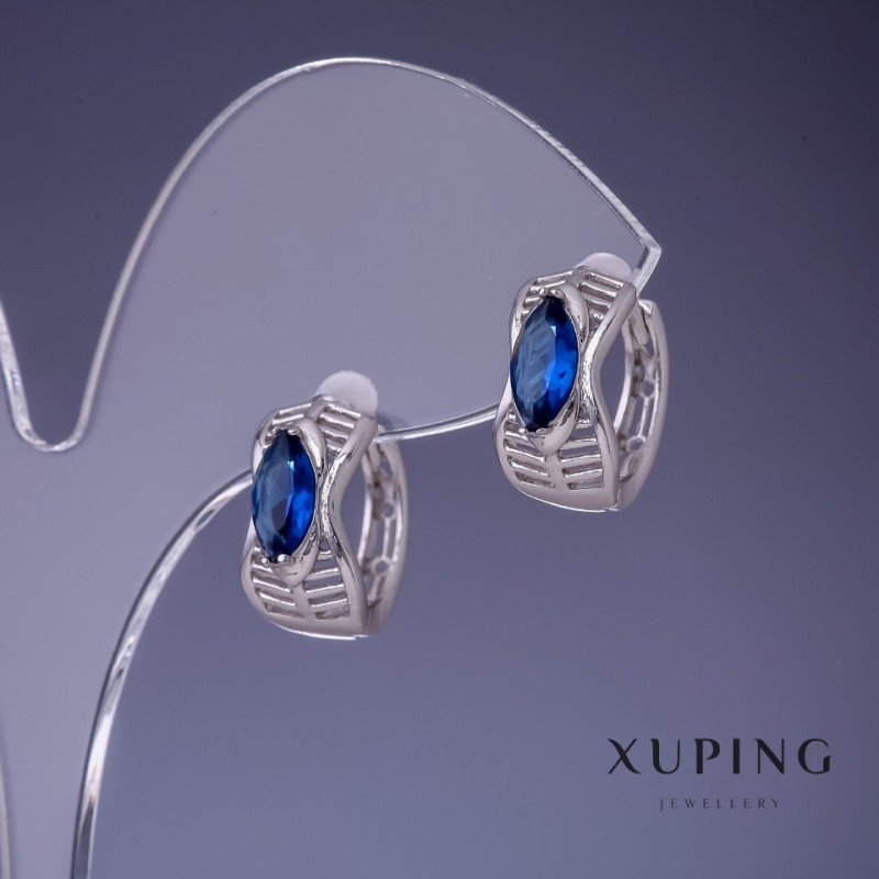 Xuping Earrings with Blue Crystals 7x14 mm Rhodium