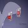 Xuping Earrings with Red Crystals 8x15 mm Rhodium-Plated