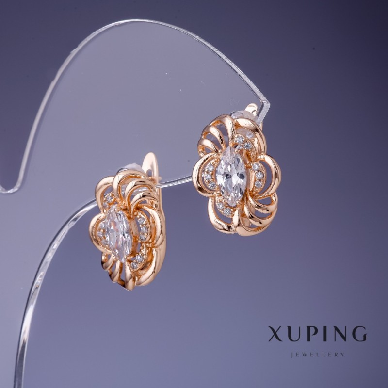 Xuping Earrings with White Crystals, 18K Gold Plating