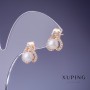 Xuping 'Hearts' Earrings with Majorca Pearl, 12x12 mm, 6 mm, 18K Gold Plating