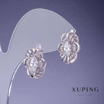 Xuping Earrings with White Crystals 17x12 mm Rhodium