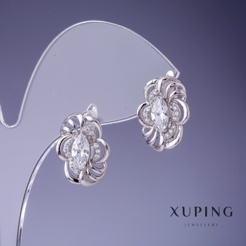 Xuping Earrings with White Crystals 17x12 mm Rhodium