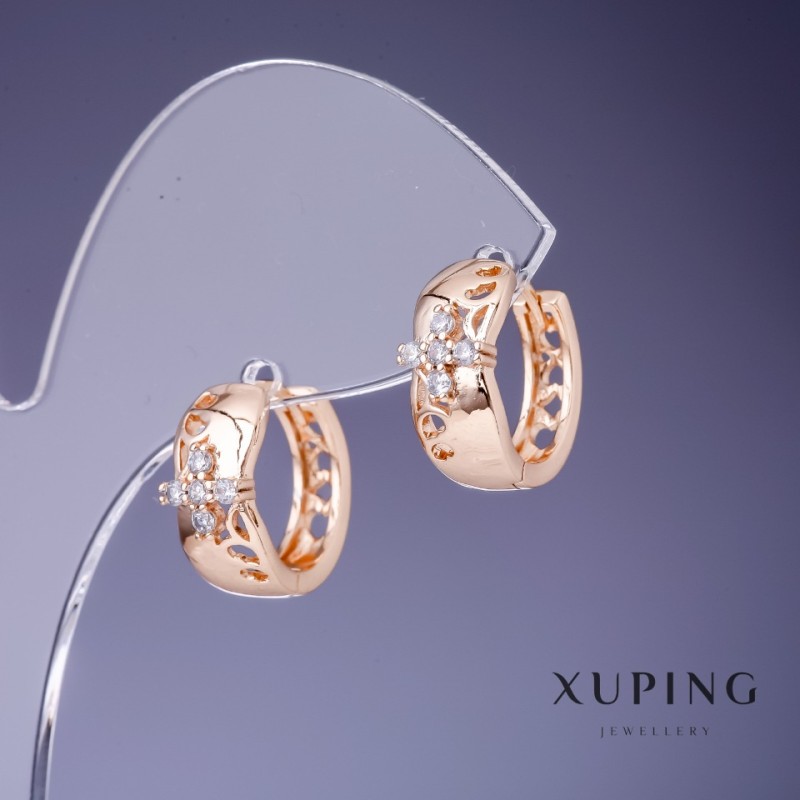Xuping Earrings 6x15mm '18K Gold Plating' with White Crystals