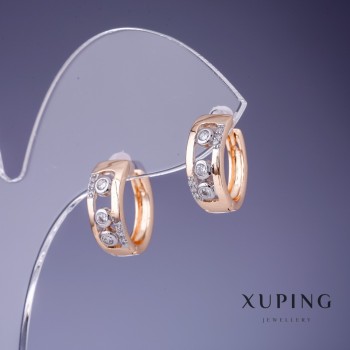 Sale! Xuping Earrings 15x6mm "18K Gold Plating" with White Crystals