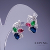 Xuping Earrings with Multicolored Crystals, 20x14 mm Rhodium-Plated