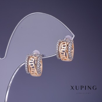 Sale! Xuping Earrings with Greek Pattern 12x9 mm '18K gold' with White Crystals
