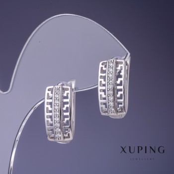 Xuping Greek Pattern Earrings 17x9mm Rhodium
