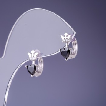 Discount! Xuping Earrings with Black Cubic Zirconia, 12x6mm, Rhodium-plated